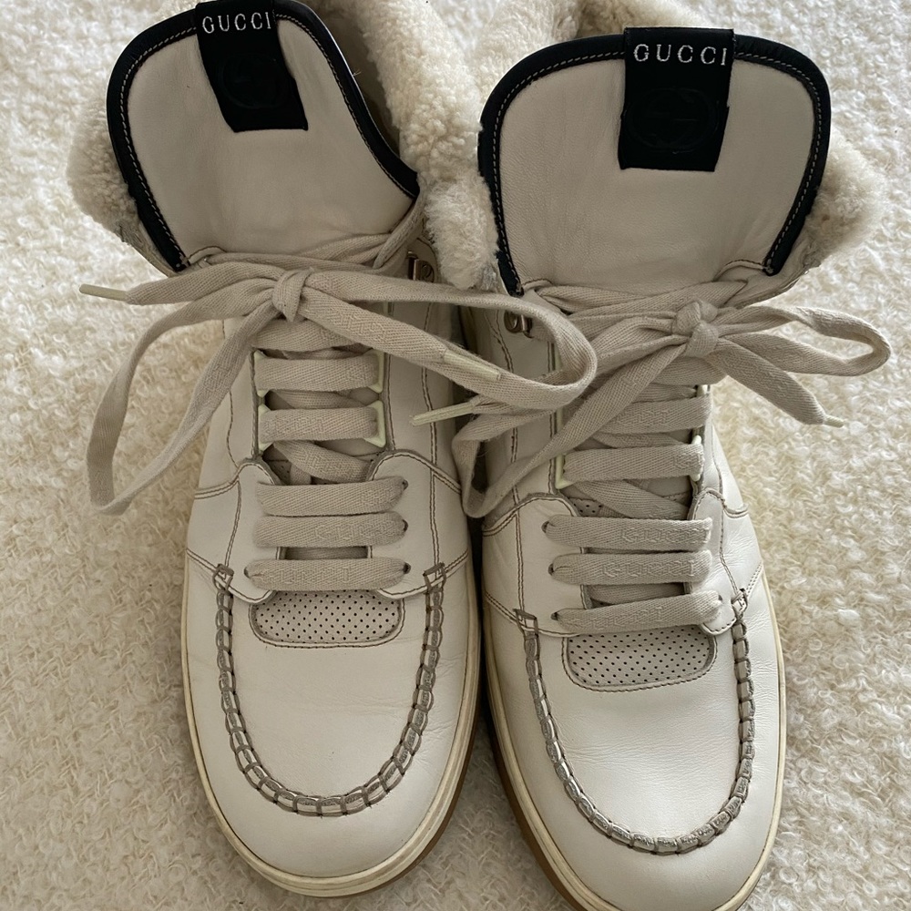 GUCCI MENS WHITE LEATHER HIGHTOP SNEAKERS